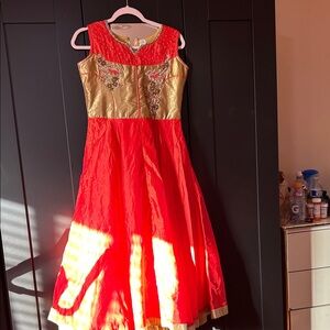 New Elegant Orange and Gold Embroidered Dress
